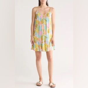Billabong womens large dress mini Leaf Print Sunny daze vneck adjustable straps